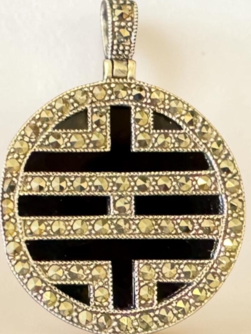 NWOT VINTAGE BLACK ONYX AND MARCASITE PENDANT,